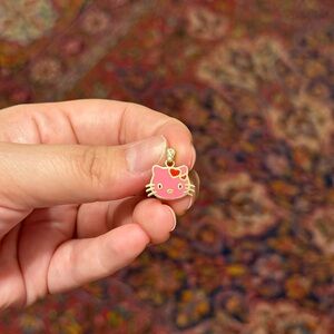 14K Yellow Gold Pink Hello Kitty Pendant